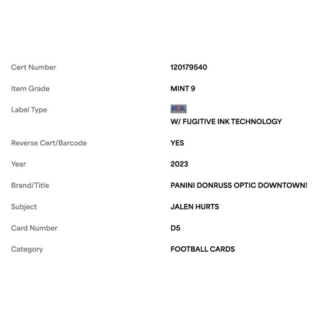 Jalen Hurts PSA 9 2023 Panini Donruss Optic Downtown! Card #D5