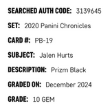Jalen Hurts SGC 10 2020 Panini Chronicles Prizm Black Red Rookie RC Card #PB-19