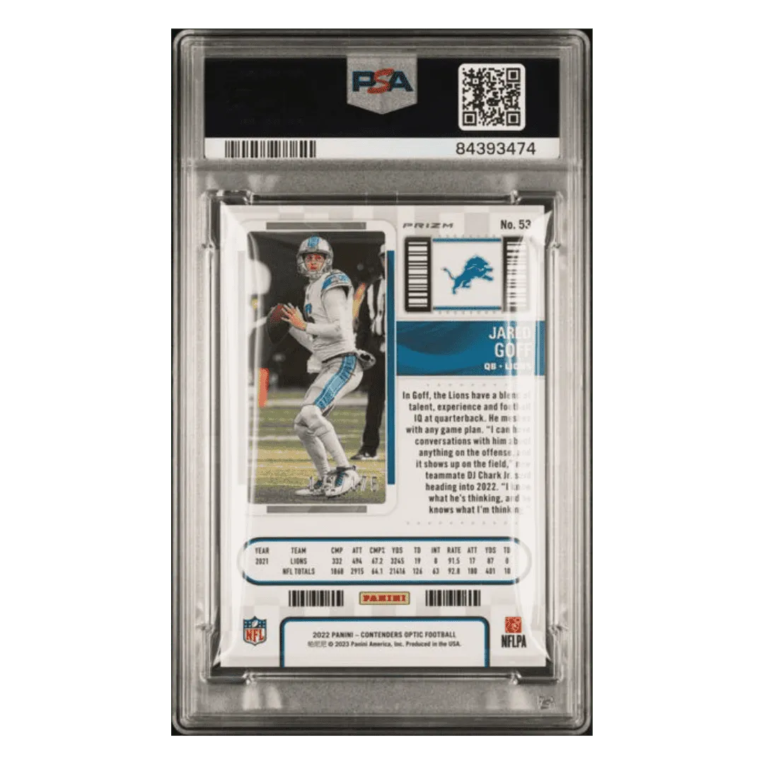 Jared Goff PSA 9 2022 Panini Contenders Optic Red #d/ 175 Card #53