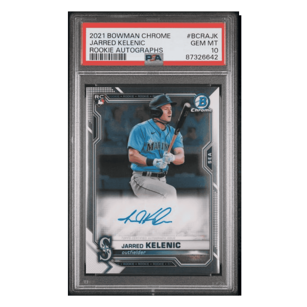 Jarred Kelenic PSA 10 2021 Topps Bowman Chrome Rookie Autographs Card #BCRAJK