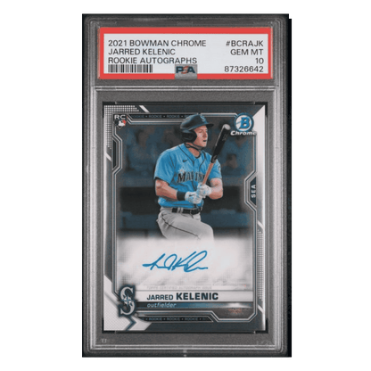 Jarred Kelenic PSA 10 2021 Topps Bowman Chrome Rookie Autographs Card #BCRAJK