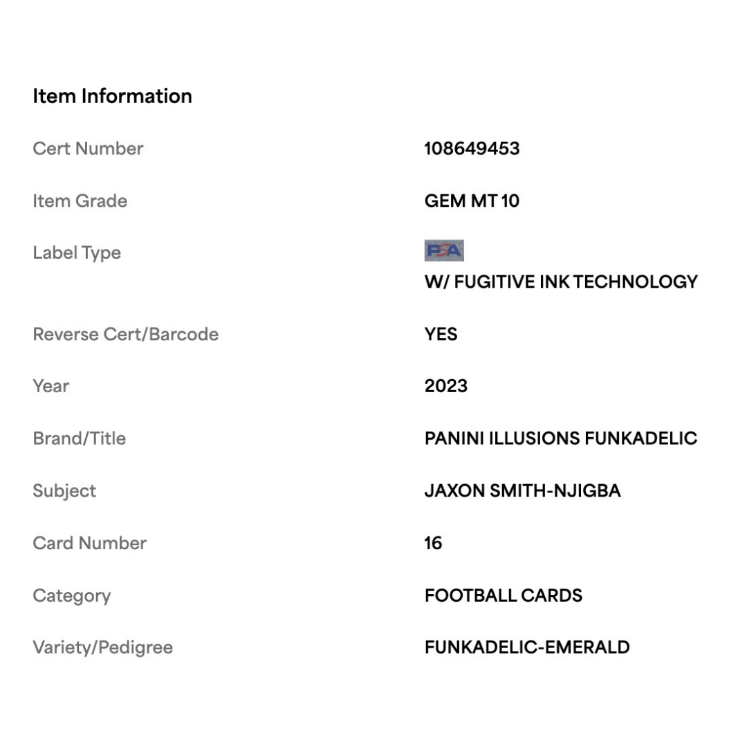Jaxon Smith-Njigba PSA 10 2023 Panini Illusions Funkadelic Emerald Rookie RC Card #16