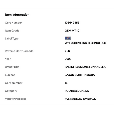 Jaxon Smith-Njigba PSA 10 2023 Panini Illusions Funkadelic Emerald Rookie RC Card #16