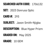 Jaxon Smith-Njigba SGC 10 2023 Panini Donruss Optic Blue Hyper Prizm Rated Rookie Card #293