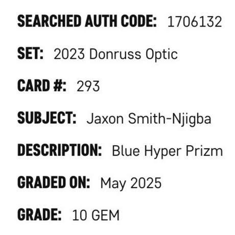 Jaxon Smith-Njigba SGC 10 2023 Panini Donruss Optic Blue Hyper Prizm Rated Rookie Card #293