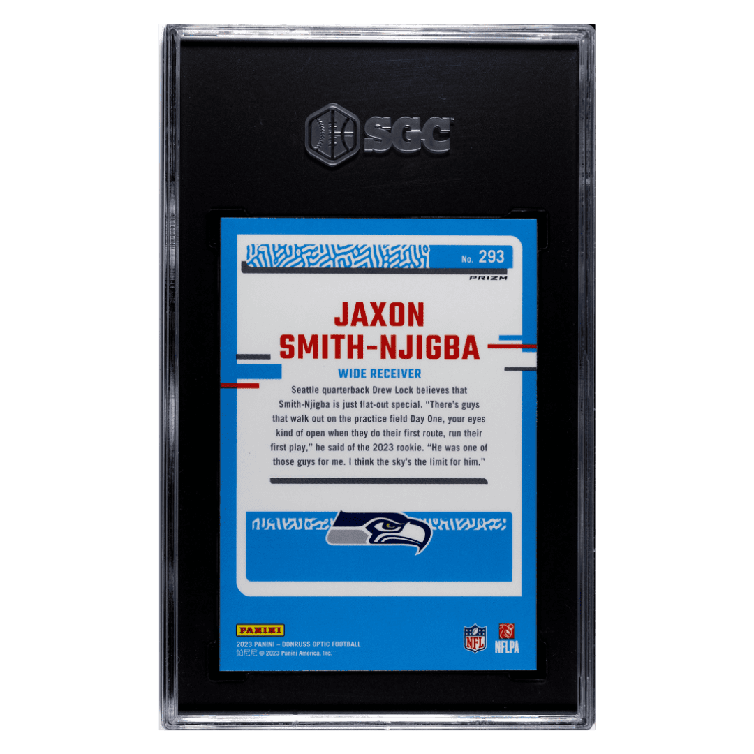 Jaxon Smith-Njigba SGC 10 2023 Panini Donruss Optic Blue Hyper Prizm Rated Rookie Card #293
