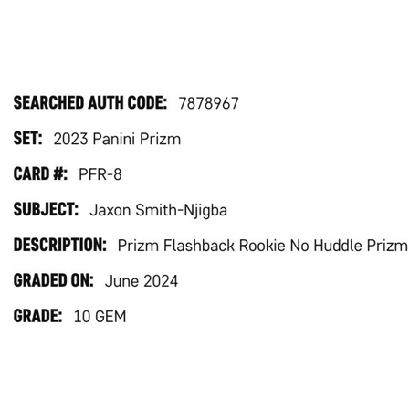Jaxon Smith-Njigba SGC 10 2023 Panini Prizm Flashback Rookie No Huddle Prizm Card #PFR-8