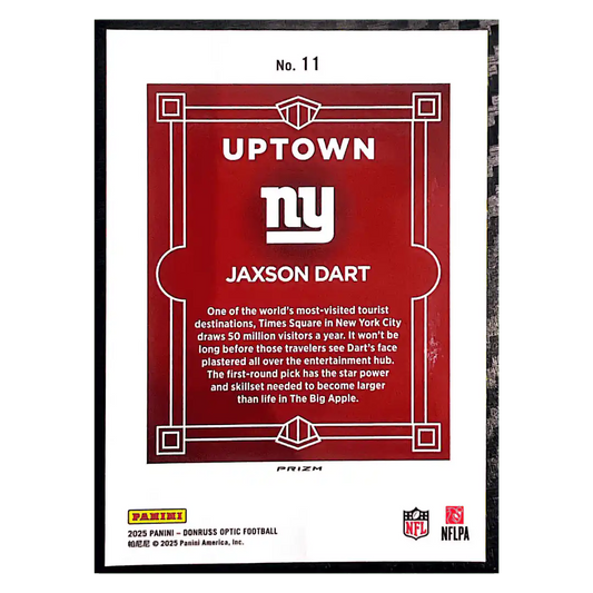 Jaxson Dart 2025 Panini Donruss Optic Uptown Rookie RC Card #11