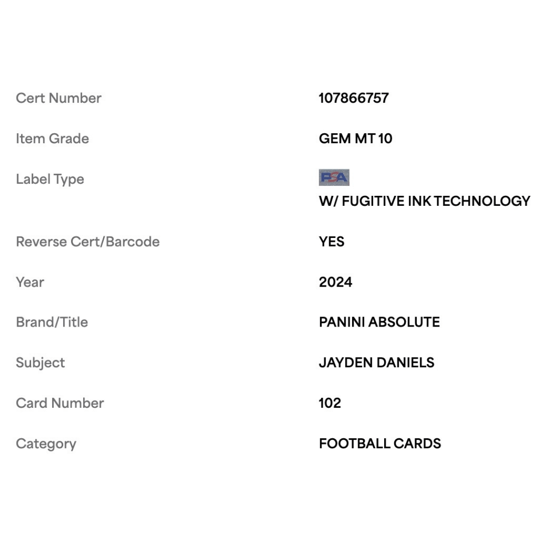 Jayden Daniels PSA 10 2024 Panini Absolute Rookie Card #102