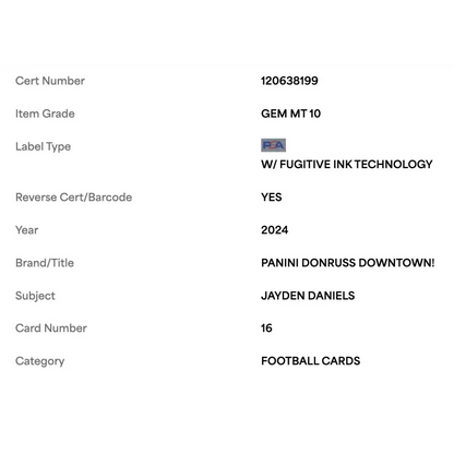 Jayden Daniels PSA 10 2024 Panini Donruss Downtown! Rookie RC Card #16