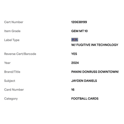 Jayden Daniels PSA 10 2024 Panini Donruss Downtown! Rookie RC Card #16