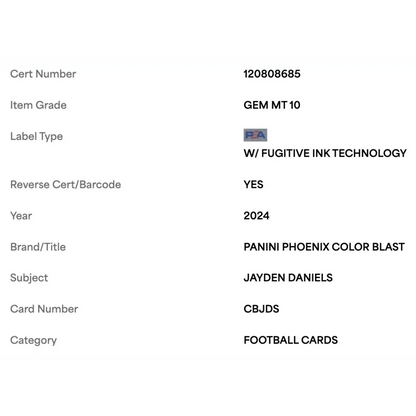 Jayden Daniels PSA 10 2024 Panini Phoenix Color Blast Case Hit Card #CBJDS