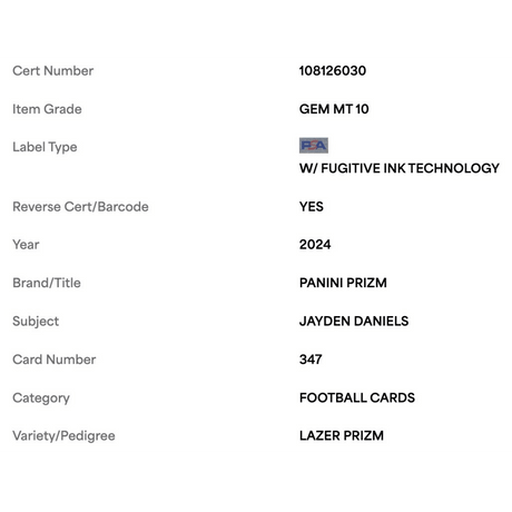 Jayden Daniels PSA 10 2024 Panini Prizm Lazer Rookie RC Card #347