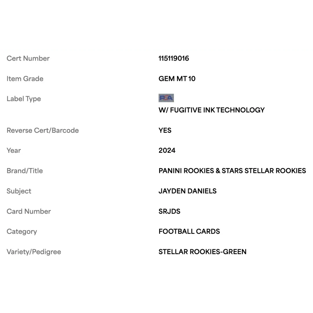 Jayden Daniels PSA 10 2024 Panini Rookies & Stars Stellar Rookies - Green #d/ 5 Card #SRJDS