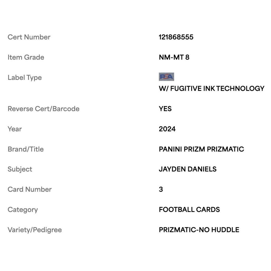 Jayden Daniels PSA 8 2024 Panini Prizm Prizmatic No Huddle Card #3
