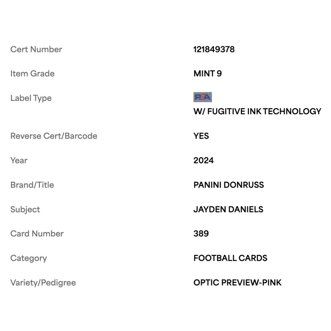 Jayden Daniels PSA 9 2024 Panini Donruss Optic Preview Pink Rated Rookie Card #389