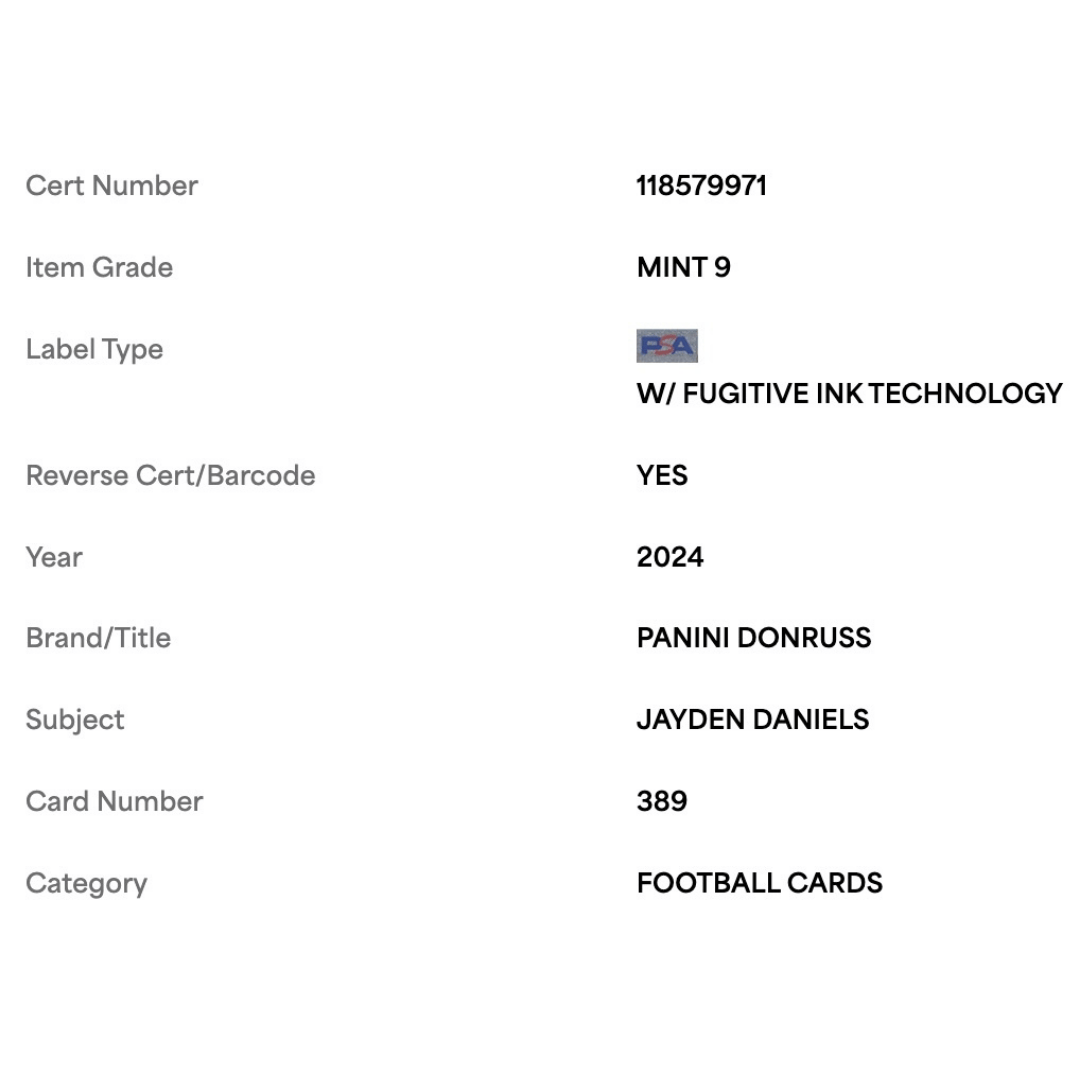 Jayden Daniels PSA 9 2024 Panini Donruss Rated Rookie Card #389