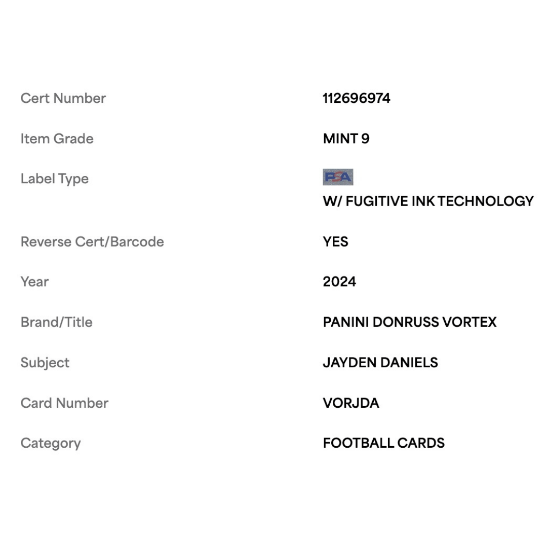 Jayden Daniels PSA 9 2024 Panini Donruss Vortex Rookie RC Card #VORJDA