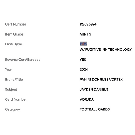 Jayden Daniels PSA 9 2024 Panini Donruss Vortex Rookie RC Card #VORJDA