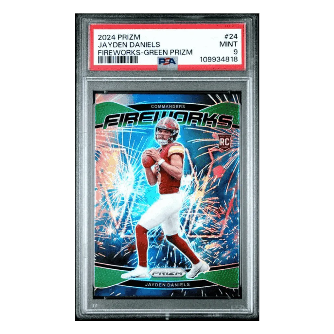 Jayden Daniels PSA 9 2024 Panini Prizm Fireworks Green Rookie RC Card #24