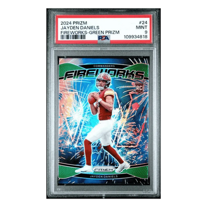 Jayden Daniels PSA 9 2024 Panini Prizm Fireworks Green Rookie RC Card #24