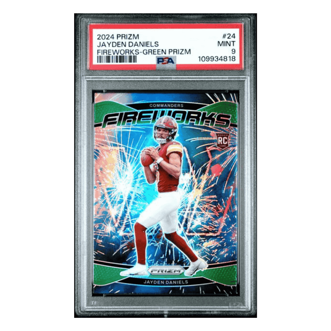 Jayden Daniels PSA 9 2024 Panini Prizm Fireworks Green Rookie RC Card #24