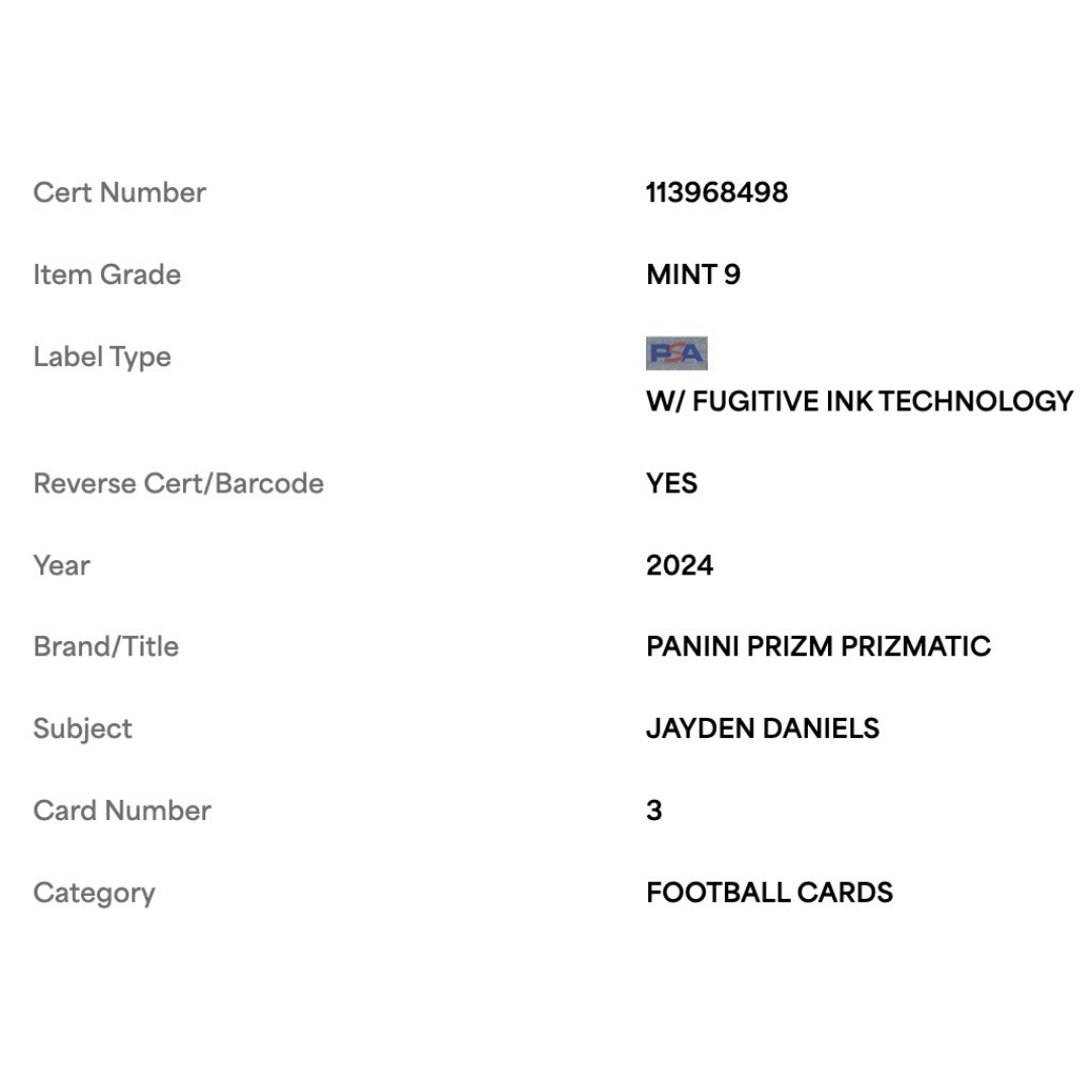 Jayden Daniels PSA 9 2024 Panini Prizm Prizmatic Rookie RC Card #3