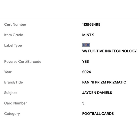 Jayden Daniels PSA 9 2024 Panini Prizm Prizmatic Rookie RC Card #3