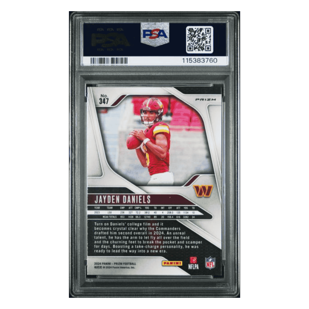 Jayden Daniels PSA 9 2024 Panini Prizm Red/White/Blue Prizm Rookie RC Card #347