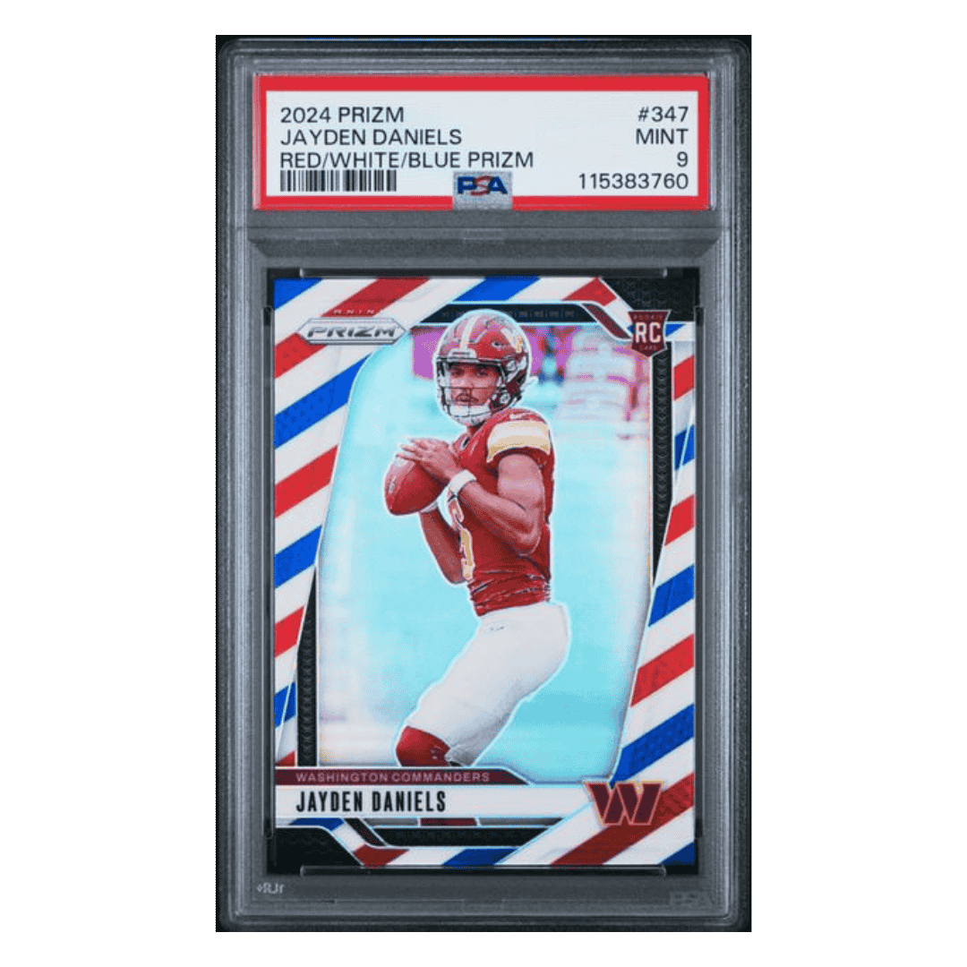 Jayden Daniels PSA 9 2024 Panini Prizm Red/White/Blue Prizm Rookie RC Card #347