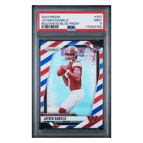 Jayden Daniels PSA 9 2024 Panini Prizm Red/White/Blue Prizm Rookie RC Card #347