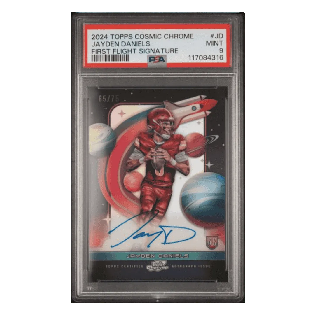 Jayden Daniels PSA 9 2024 Topps Cosmic Chrome First Flight Signature #d/ 75 Card #JD
