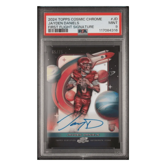 Jayden Daniels PSA 9 2024 Topps Cosmic Chrome First Flight Signature #d/ 75 Card #JD