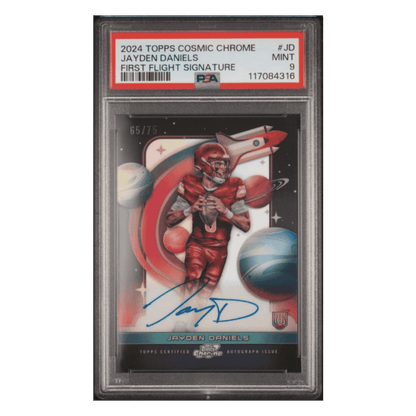 Jayden Daniels PSA 9 2024 Topps Cosmic Chrome First Flight Signature #d/ 75 Card #JD