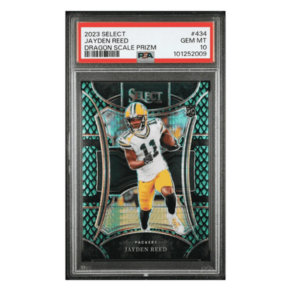 Jayden Reed PSA 10 2023 Panini Select Dragon Scale Prizm Rookie RC Card #434