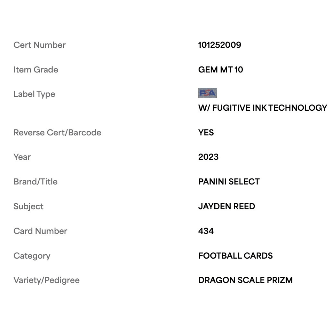 Jayden Reed PSA 10 2023 Panini Select Dragon Scale Prizm Rookie RC Card #434