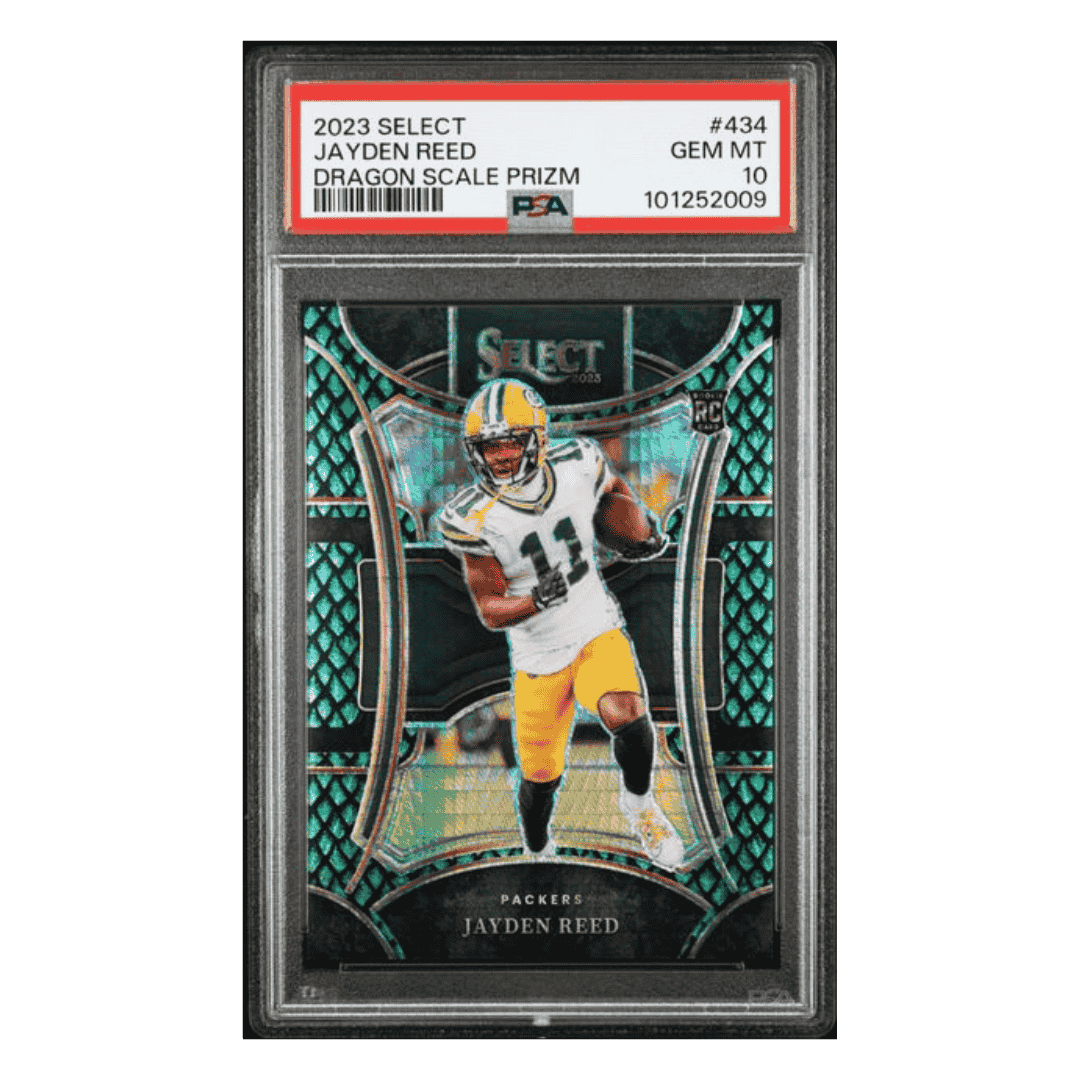 Jayden Reed PSA 10 2023 Panini Select Dragon Scale Prizm Rookie RC Card #434