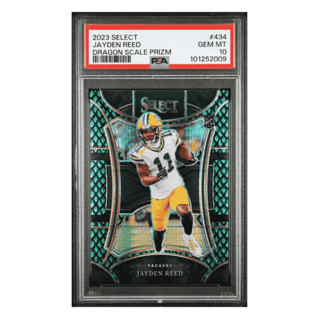 Jayden Reed PSA 10 2023 Panini Select Dragon Scale Prizm Rookie RC Card #434