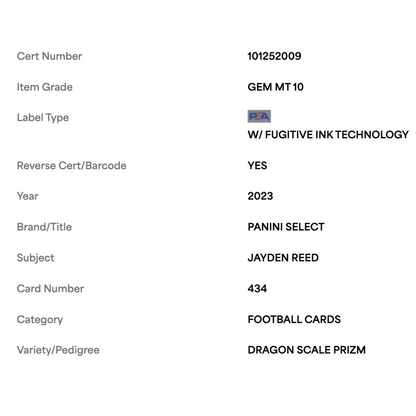 Jayden Reed PSA 10 2023 Panini Select Dragon Scale Prizm Rookie RC Card #434