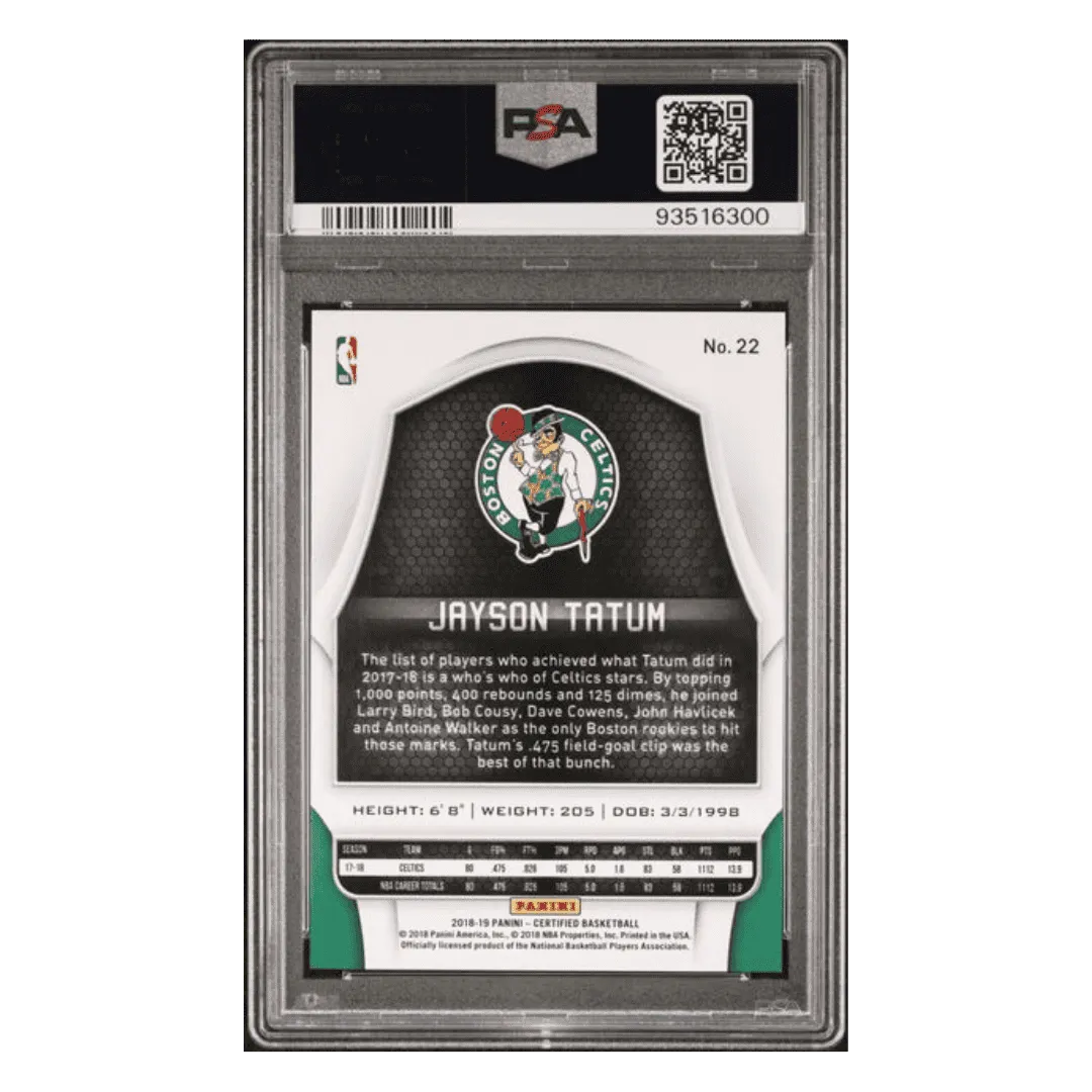 Jayson Tatum PSA 10 2018 Panini Certified Mirror Blue #d/ 199 Card #22