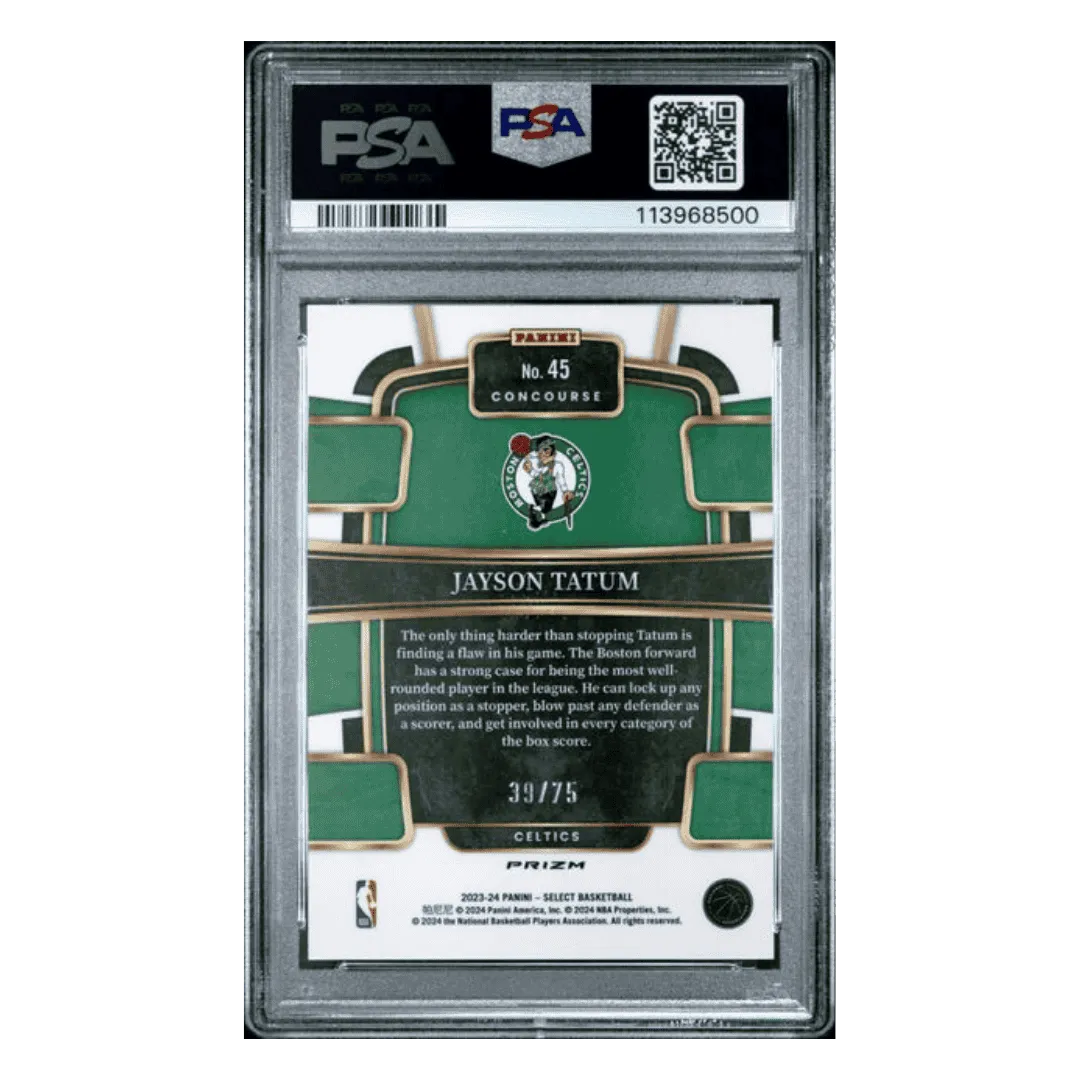 Jayson Tatum PSA 10 2023 Panini Select Neon Green Prizm #d/75 Card #45