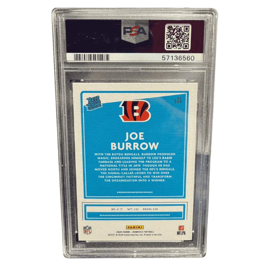Joe Burrow PSA 10 2020 Panini Donruss Rated Rookie Card #301