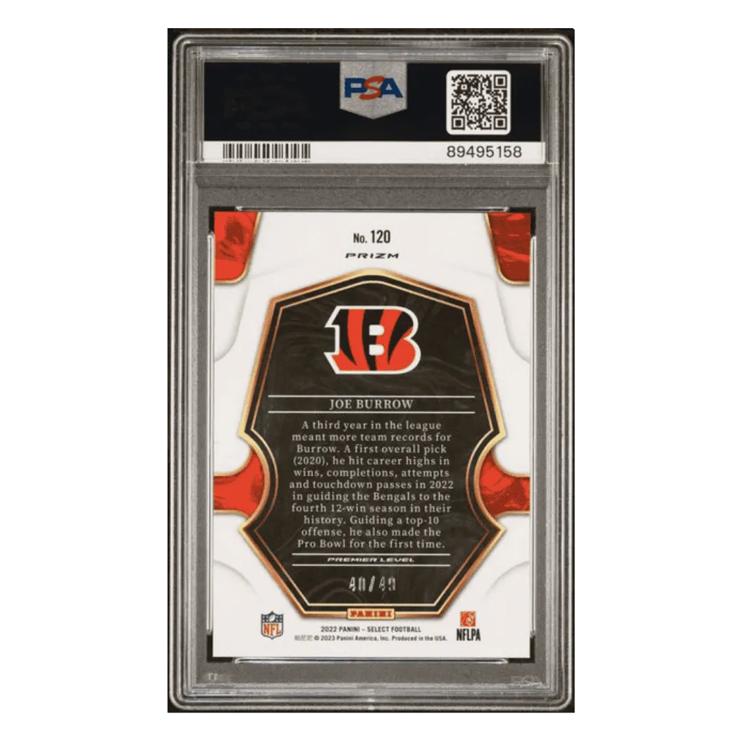 Joe Burrow PSA 10 2022 Panini Select Neon Green Prizm #d/ 49 Card #120