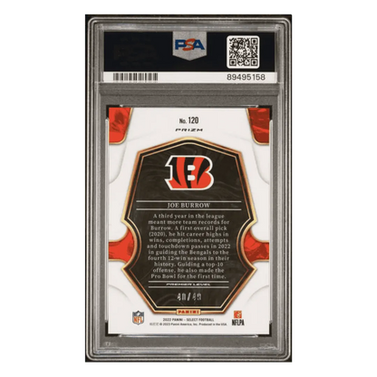 Joe Burrow PSA 10 2022 Panini Select Neon Green Prizm #d/ 49 Card #120