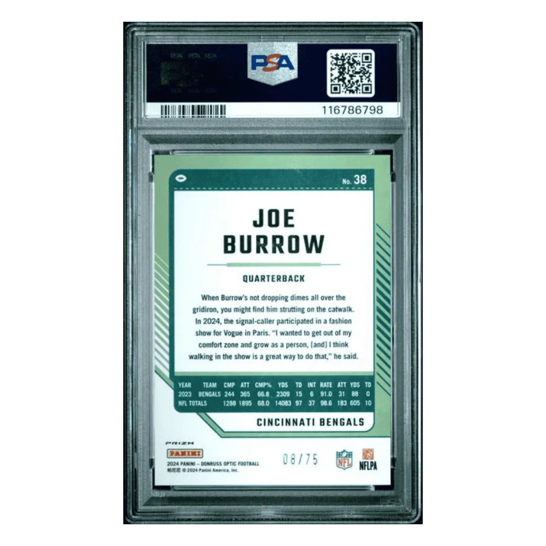 Joe Burrow PSA 10 2024 Panini Donruss Optic Electricity #d/ 75 Card #38
