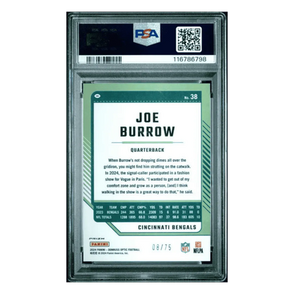Joe Burrow PSA 10 2024 Panini Donruss Optic Electricity #d/ 75 Card #38