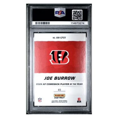 Joe Burrow PSA 10 2024 Panini Instant NFL Award Winners White Tiger #d/ 5 Card #CPOY