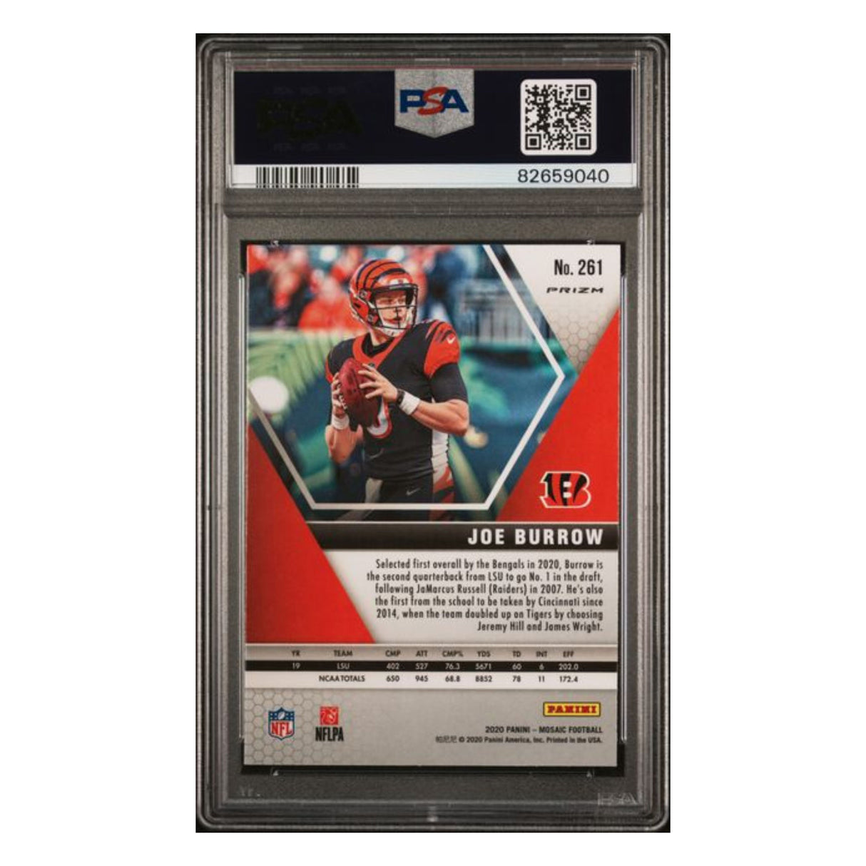 Joe Burrow PSA 9 2020 Panini Mosaic Green Mosaic Rookie RC Card #261
