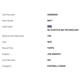 Joe Namath PSA 7 1970 Topps Card #150