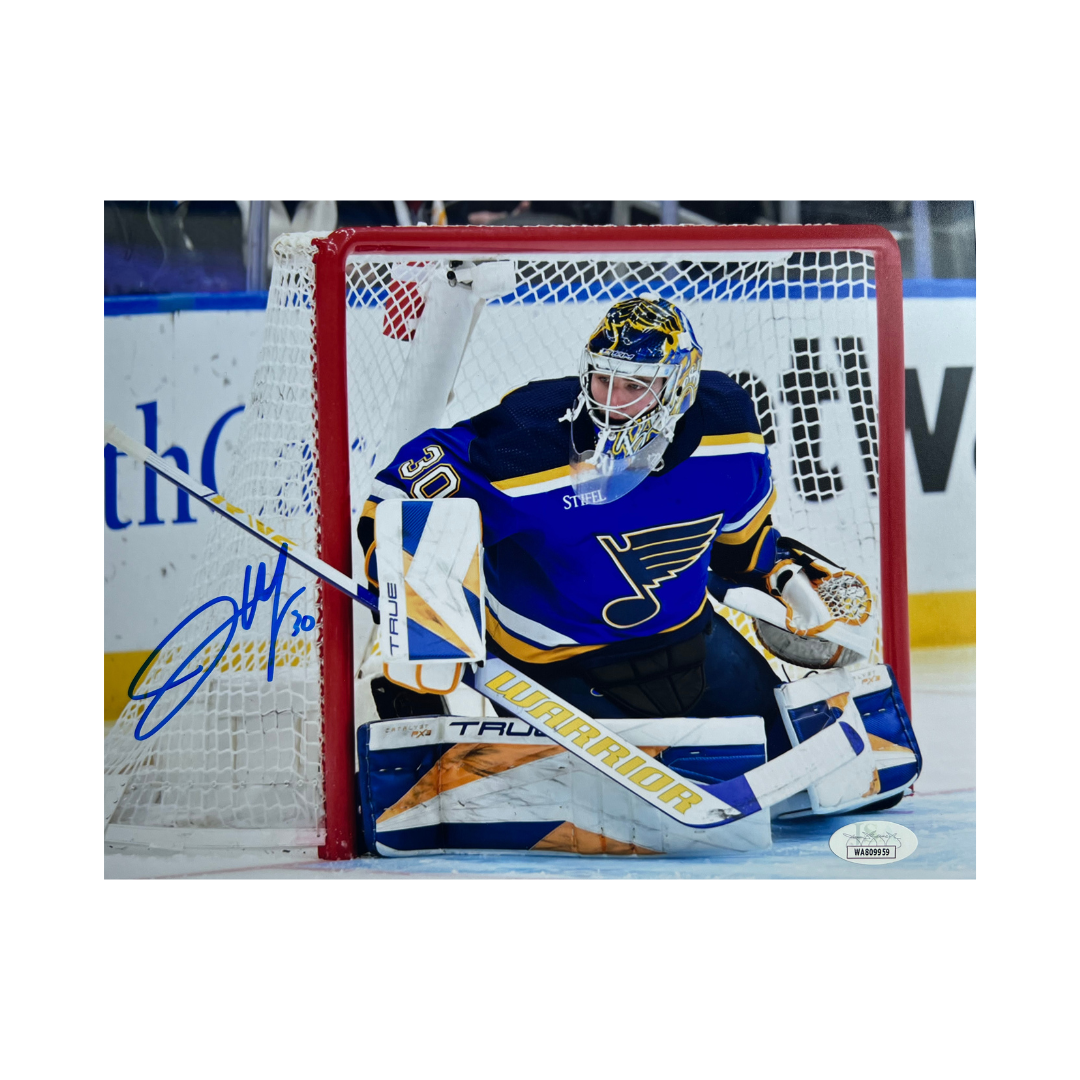 Joel Hofer St Louis Blues Autographed Home Jersey 8x10 Photo - JSA COA